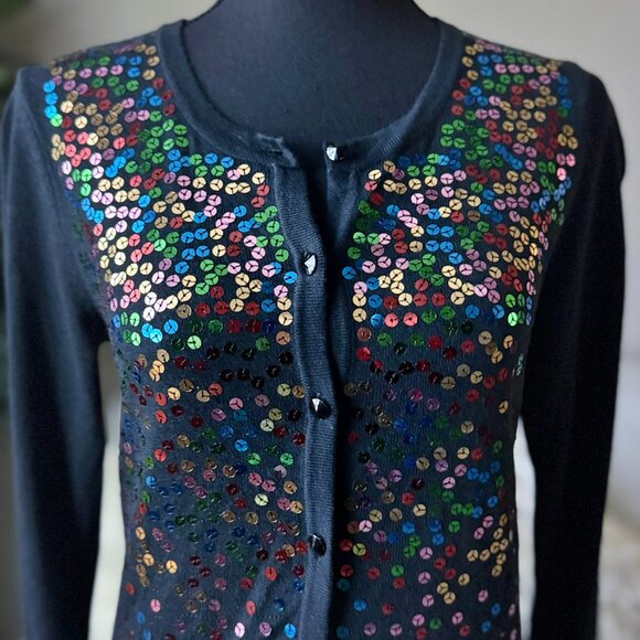 Gorgeous NY&C Black Colorful Sequined Button Up Sweater Small S New York & Co. - Picture 2 of 3